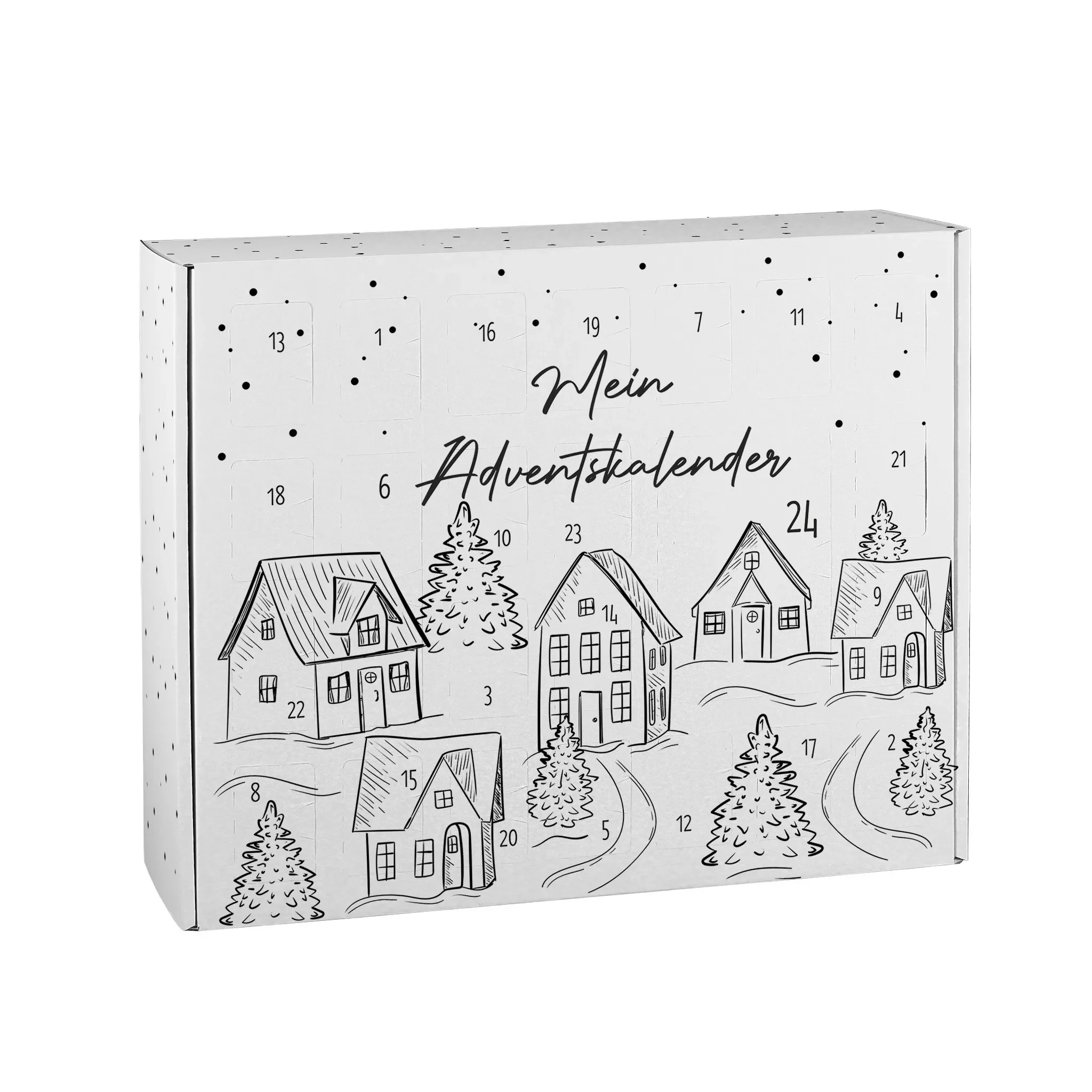 DIY Adventskalender "Winterdorf im Lineart Stil" – zum Befüllen