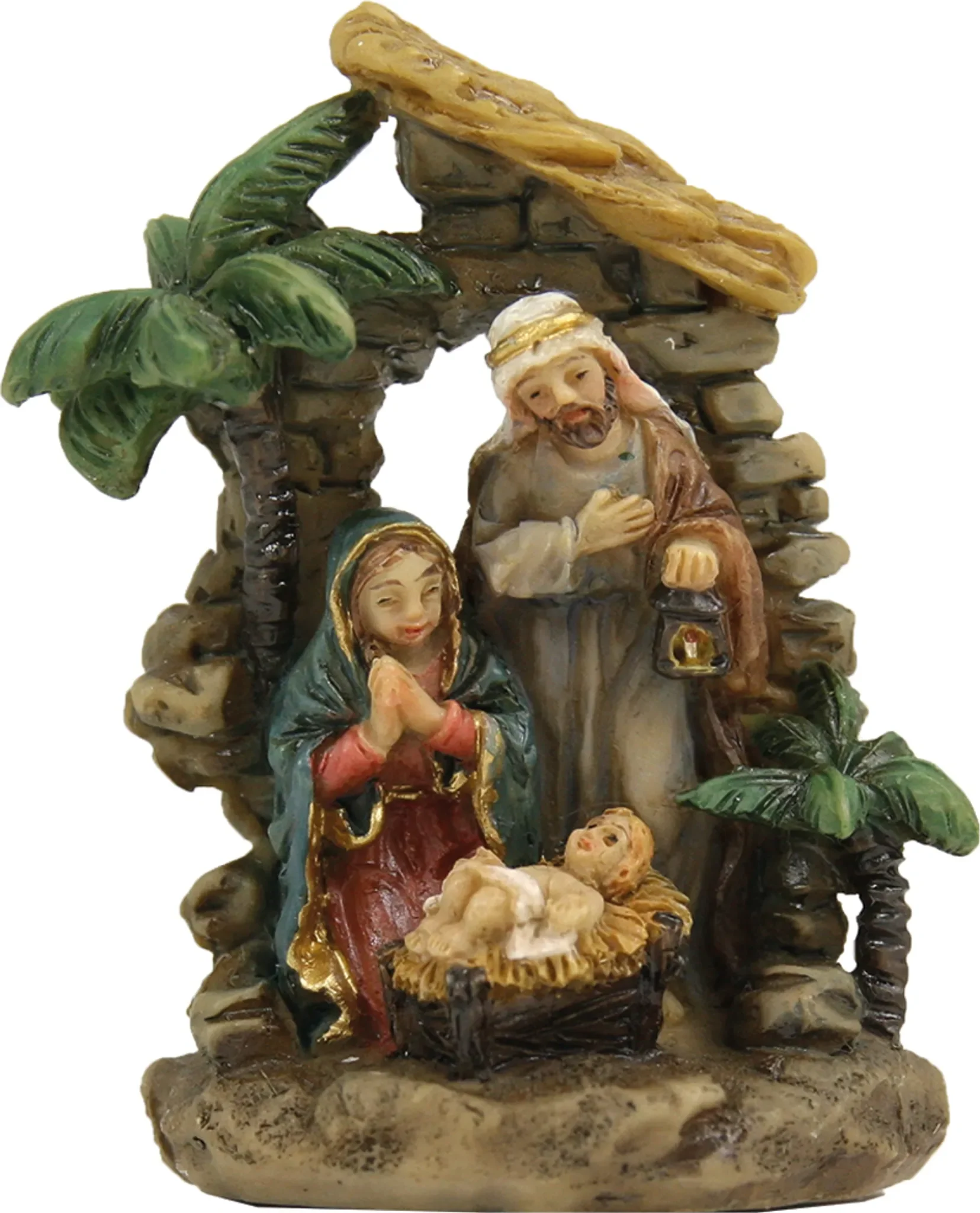 FADEDA Heilige Familie – Krippenblock 5 cm | Handbemalte Weihnachtsfigur aus Kunstguss in Holzoptik