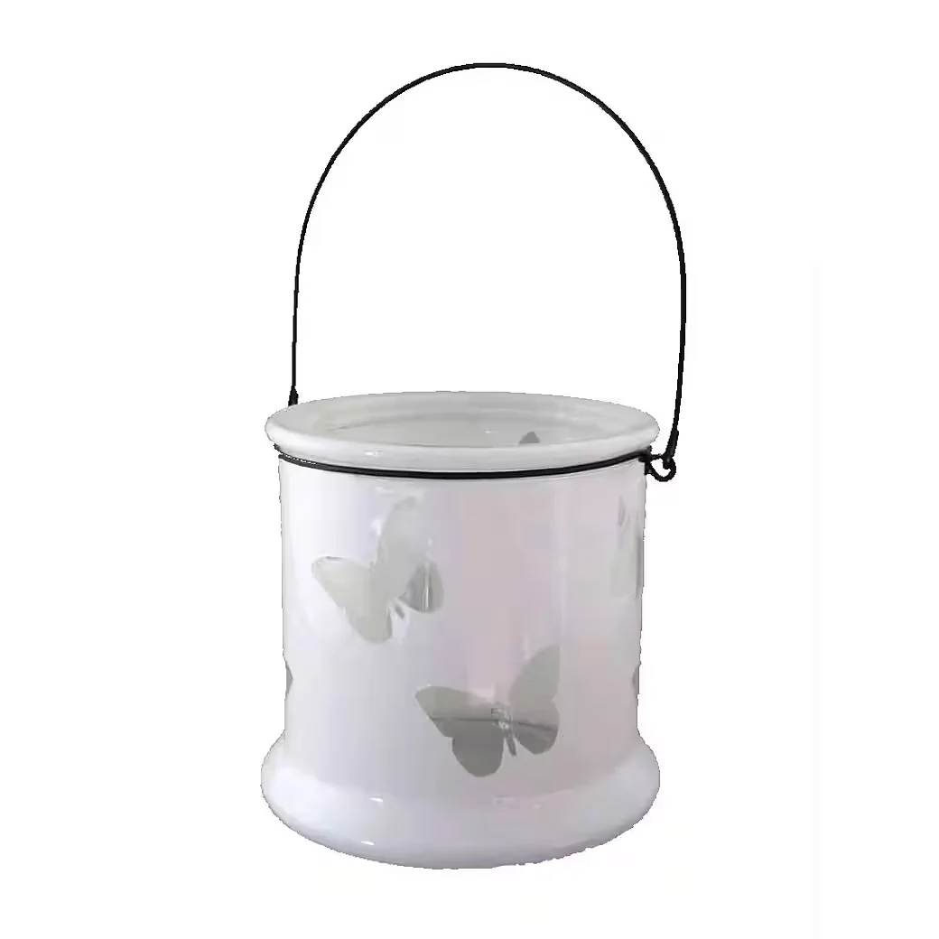 Glas-Windlicht „Schmetterling“ mit Drahtaufhängung – Weiß, 13×12,5 cm