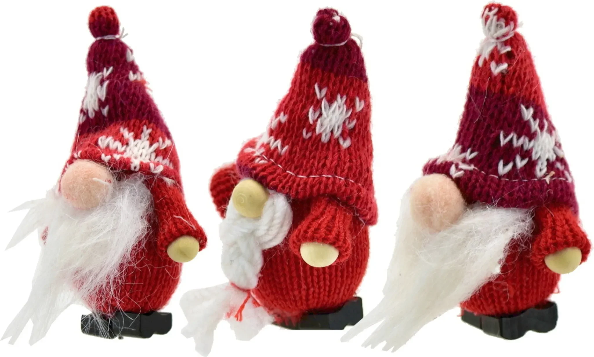 3er-Set Weihnachts-Elfen mit gestrickten Mützen | Dekoanhänger aus Holz & Textil, 8 cm