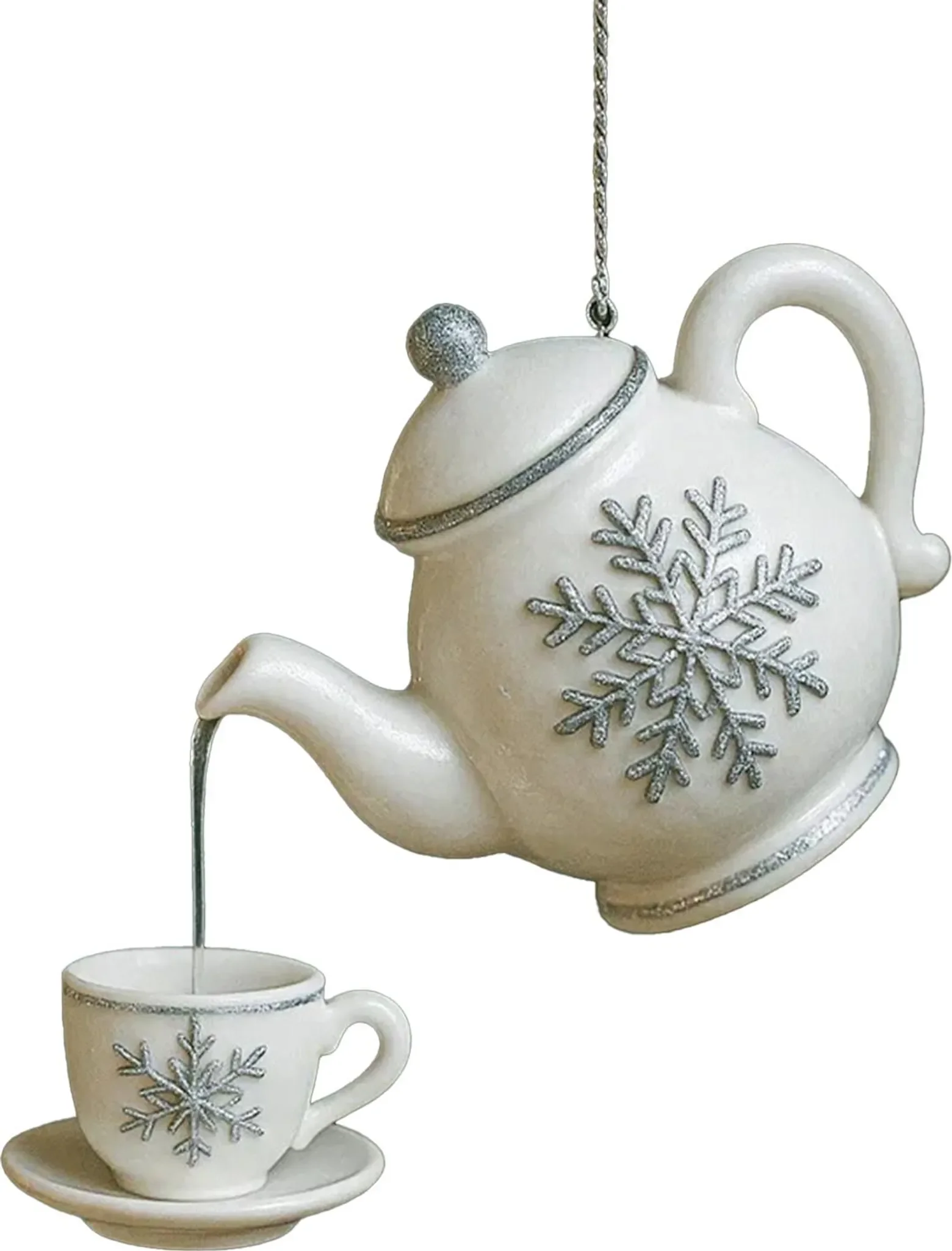 Weihnachtliche Teekannen-Dekoration – Vintage Teetassen-Anhänger mit Gießeffekt zum Aufhängen, 8 cm