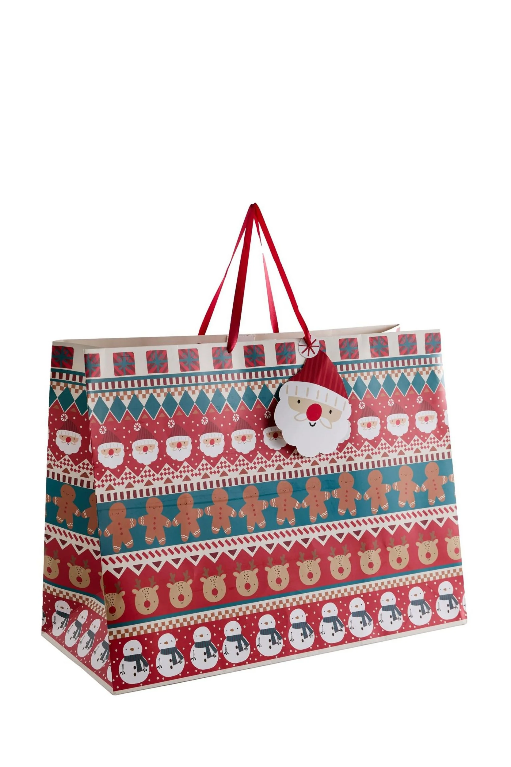Große Weihnachts-Geschenktüte – NEXT Design Red / Green Fairisle