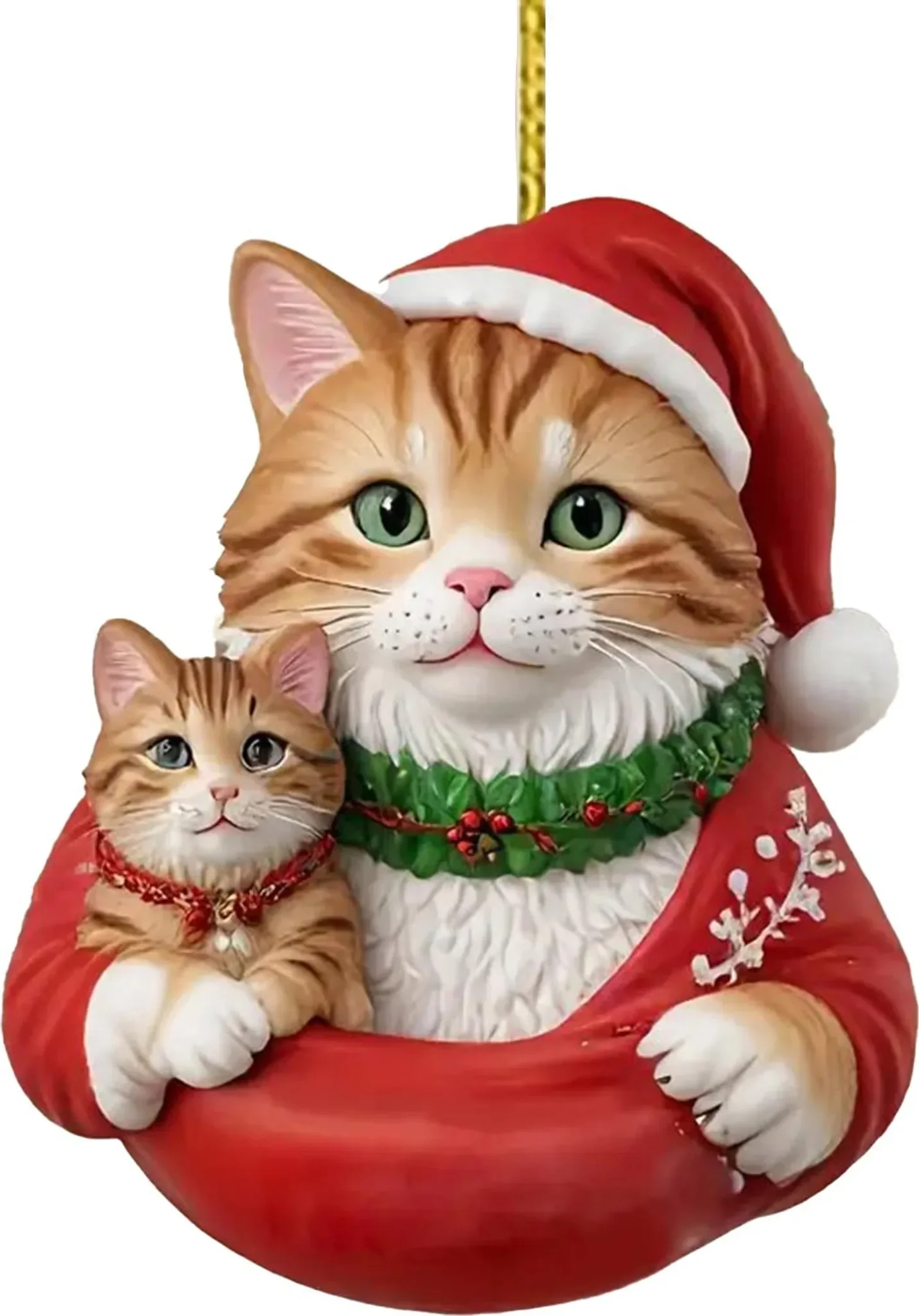 Weihnachtsanhänger 2D – Acrylkatze mit Weihnachtsmütze | Festliche Deko für Auto, Baum & Zuhause