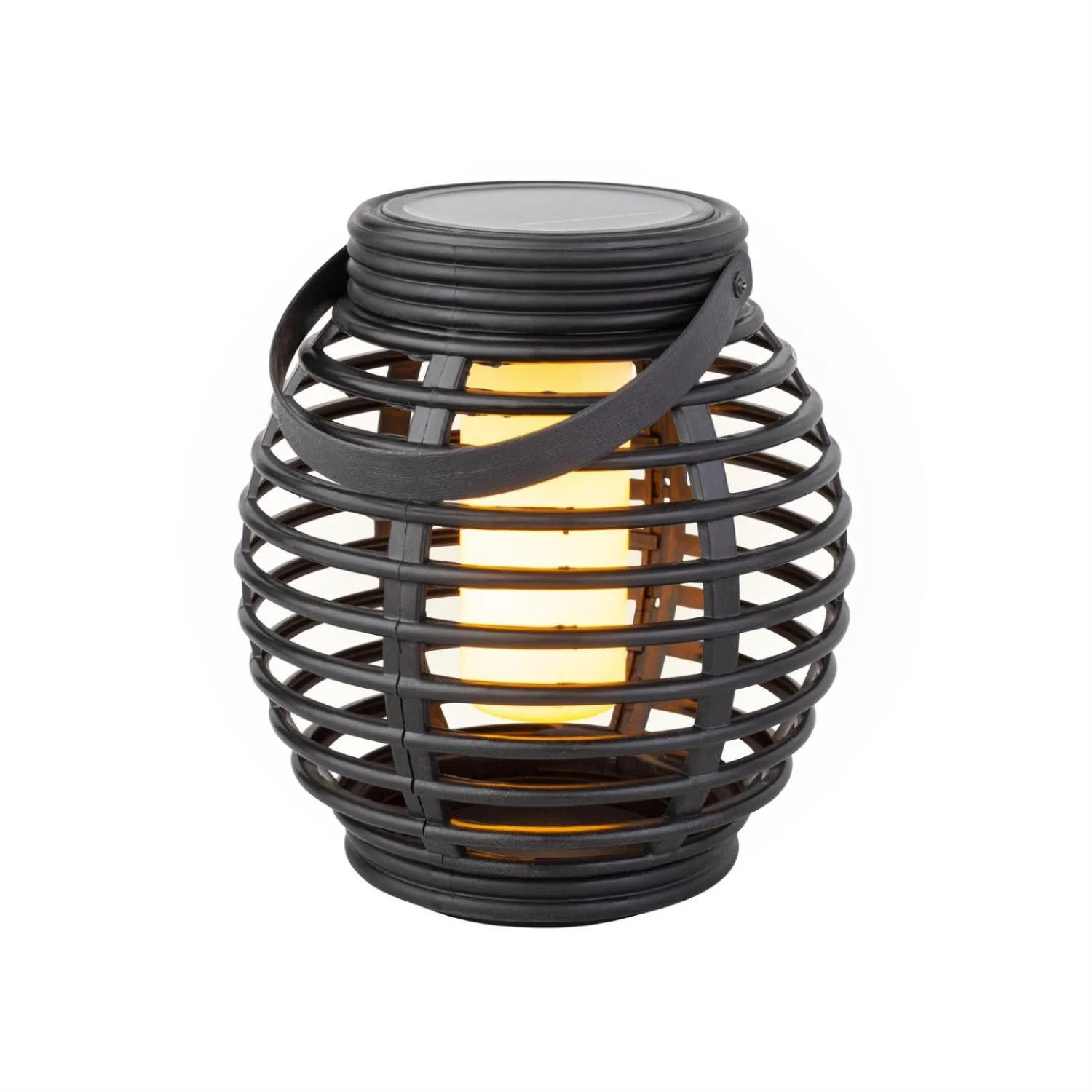 LED Solar Laterne mit Flammeneffekt – Korboptik & Lichtsensor