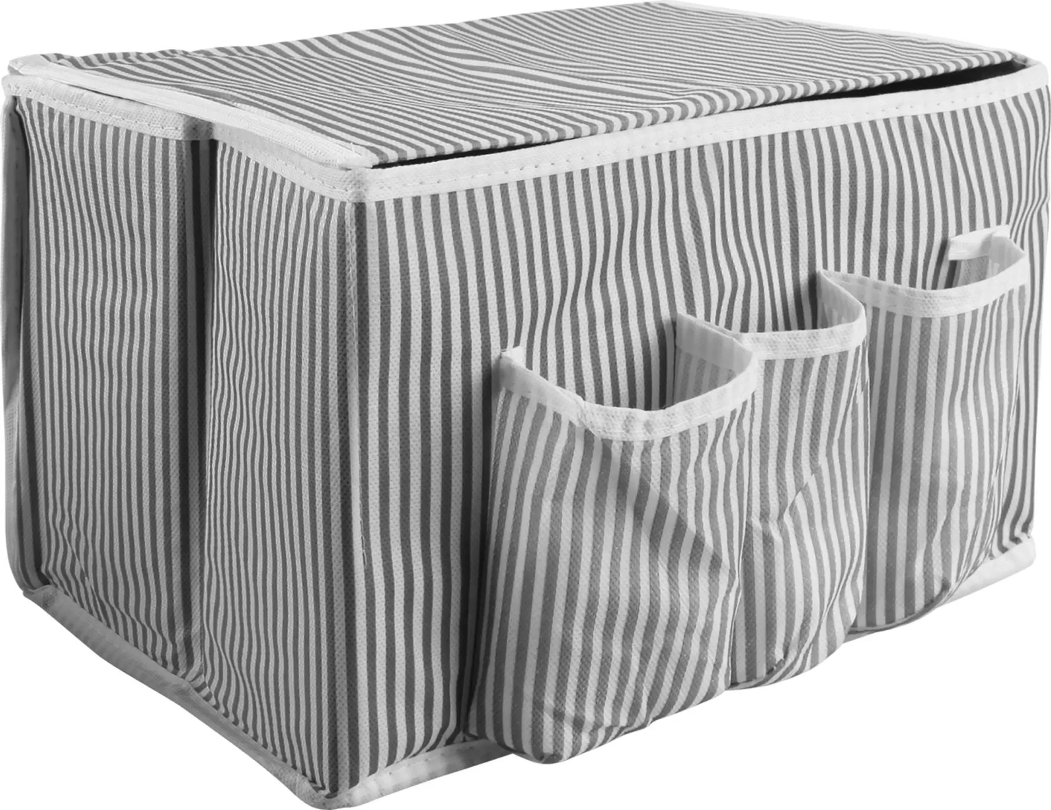 Bestlivings Aufbewahrungsbox – faltbar 35x22x22 cm, Grau-Weiß gestreift